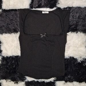 Black Ribbed tank with bow and lace trim goth emo y2k XS